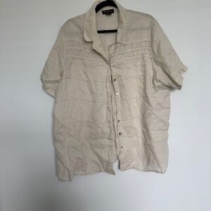 Ashley Stewart 100% Linen Button Up Shirt 22W Beige Short Sleeve